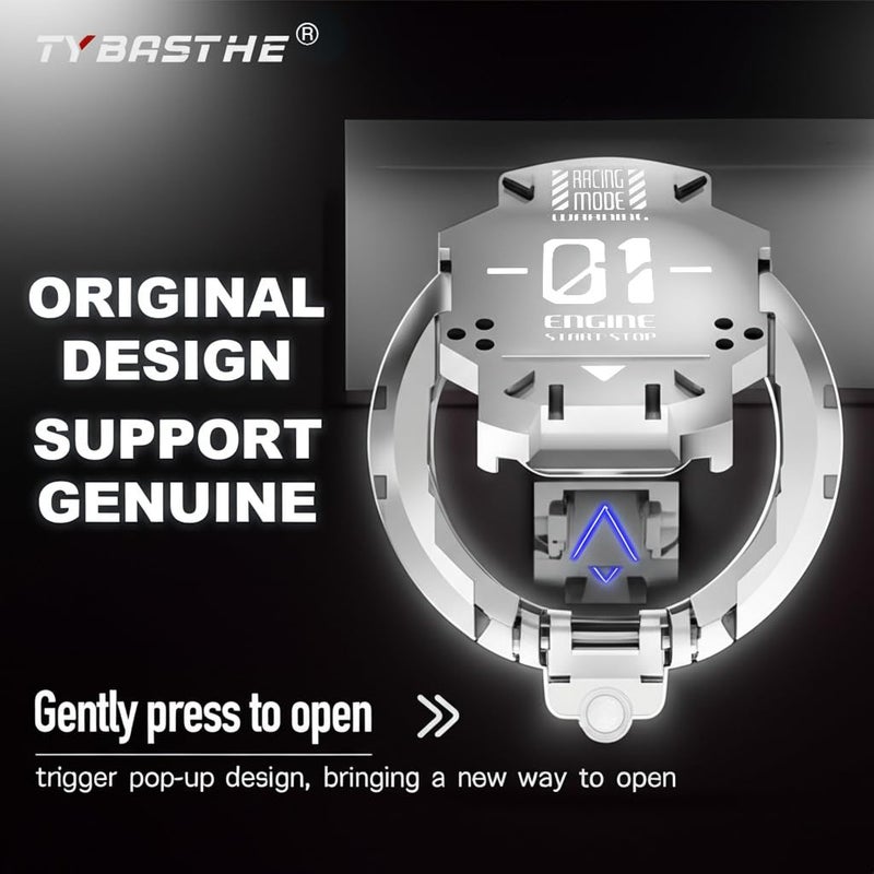 Tybasthe Original Push Start Button Cover, Metal Mecha Car Engine Start Stop Button Protector, Cool Car Accessories Interior Decor Sticker Decals Motorcycle Key Ignition Switch Cover, Silver - Image 2